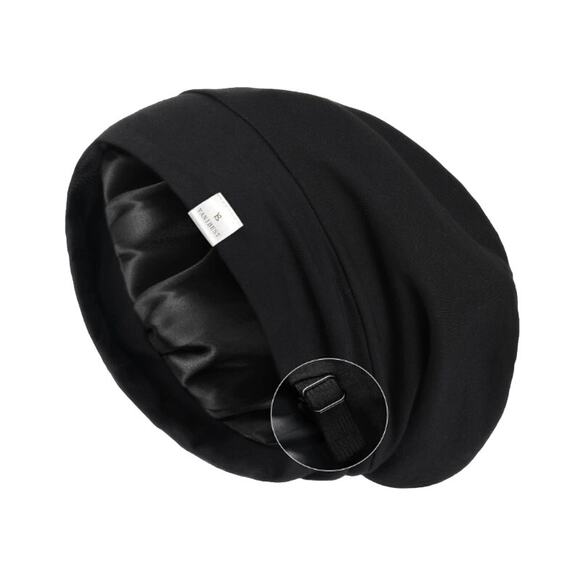 Yanibest Black Cotton And Satin Hair Bonnet Cap Medium - Picture 1 of 3